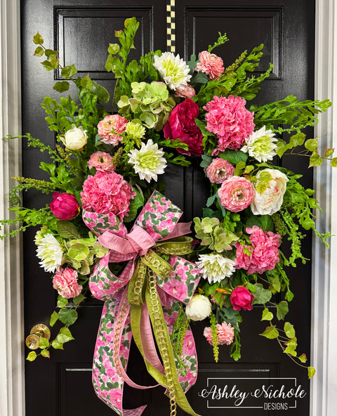 *READY to SHIP* - Summer Pink Peony & Hydrangea Wreath (OVERSIZED)