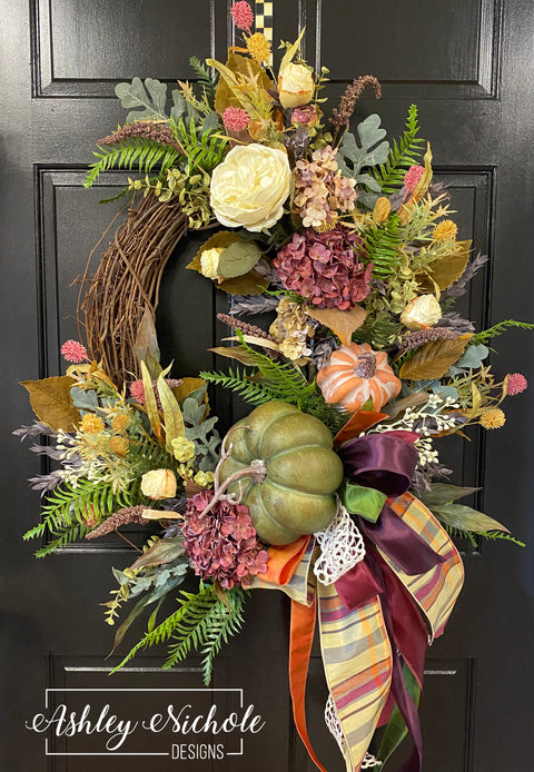 Green and Burgundy Beauty Fall Wreath