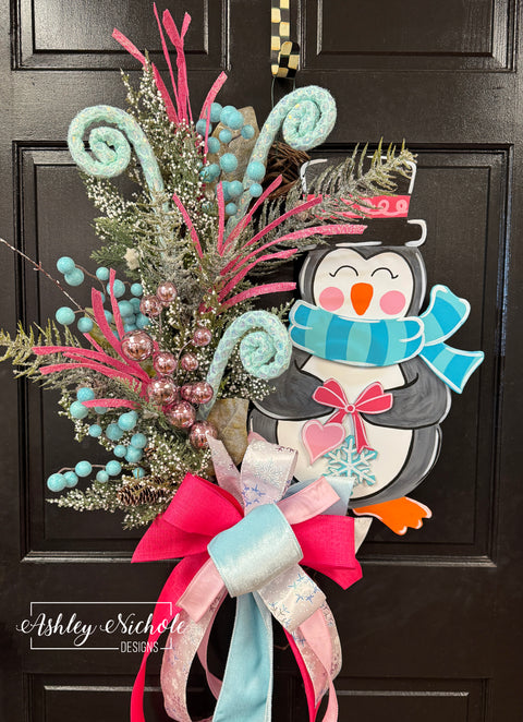 Winter Sweetheart Penguin Wreath - Boy