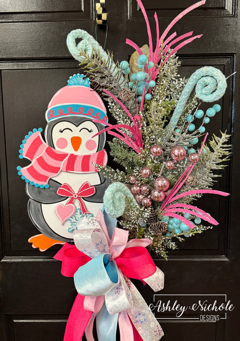 Winter Sweetheart Penguin Wreath - Girl