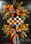 Fall Welcome Plaque Oval Wreath - Orange