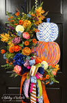 Abstract Chinoiserie Pumpkin Fall Wreath