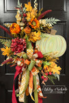 Green Pumpkin Fall Wreath - Cool Tones