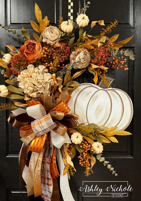 White Pumpkin Fall Dreams Wreath