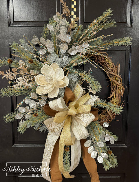 Winter Iced Magnolia Wreath