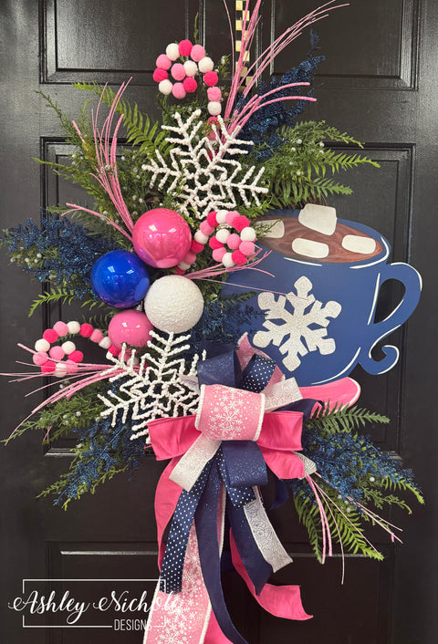 Hot Chocolate Mug Wreath - Pink & NAVY