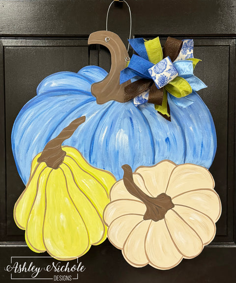 ** Heirloom Pumpkins Fall Door Hanger - (Blue/Green/Cream)