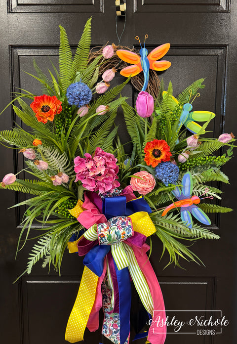 Dragonfly Floral Colorful Wreath