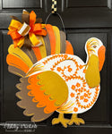 Chinoiserie Tom Turkey Door Hanger - Orange & White