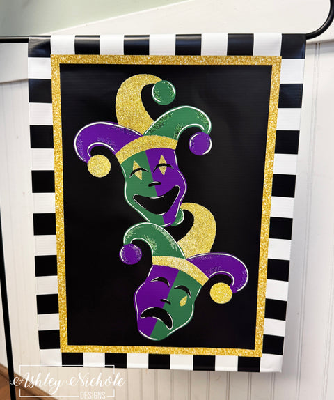 Mardi Gras Masks Stacked - Vinyl Garden Flag