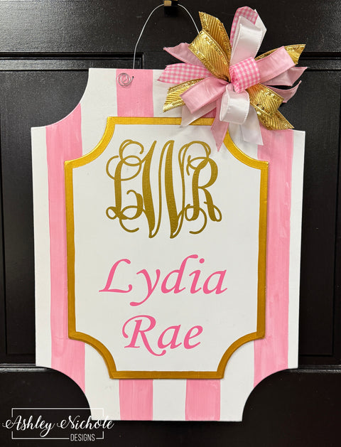 Personalized Baby Name Plaque - Girl Version - (Hand-Painted)