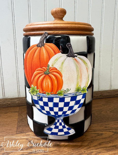 Blue Check Bowl of Pumpkins - Mini Piece (Magnet/Velcro)