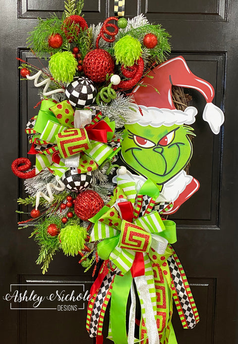 Grinch Inspired Face - Christmas Wreath