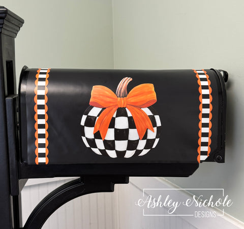 Black & White Check Pumpkin - Magnetic Vinyl Mailbox Cover