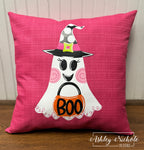 Custom Pillow - Bougie Boo Ghost Halloween on Jazz Pink Fabric