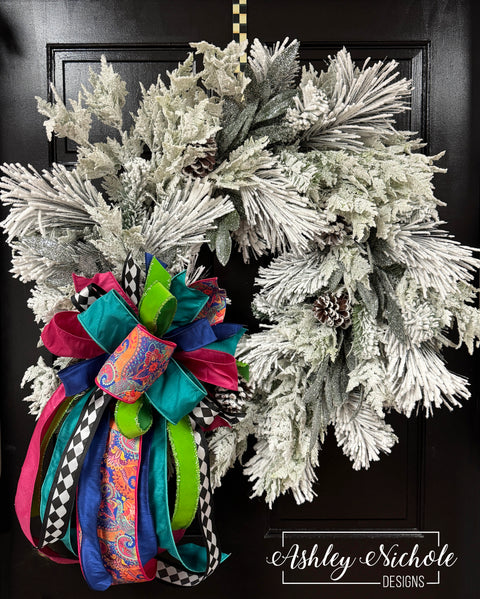 Snowed Pinecones & Jewel Tones Winter Wreath