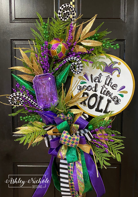 "Let the Good Times Roll" Mardi Gras Wreath