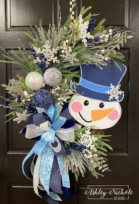 Winter Blues Snowman Wreath