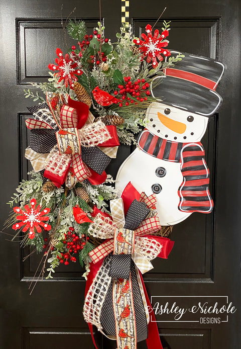 Snowman & Cardinal Traditional Wreath