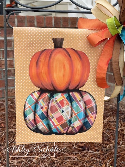 Harvest Plaid Pumpkin Stack - Vinyl Garden Flag