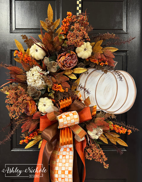 White Pumpkin Fall Dreams Wreath