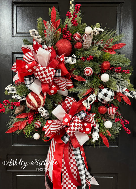 READY TO SHIP - Candy Cane Lane Round Christmas Wreath