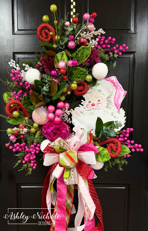 READY TO SHIP - Santa's Sparkle of Pink Christmas Wreath