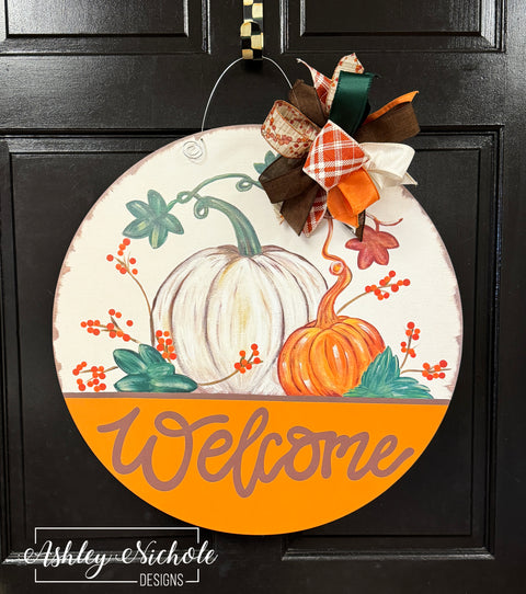 Pumpkin Patch Round Sign Door Hanger (UV Printed)