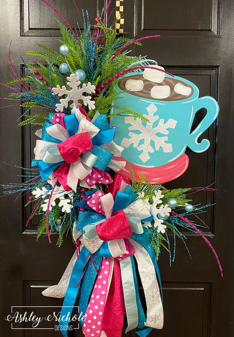 Hot Chocolate Mug Wreath - Pink & Turquoise