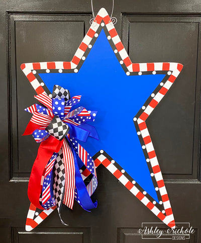 Funky Star-Large-with Blue Center-Door Hanger (Hand-Painted)