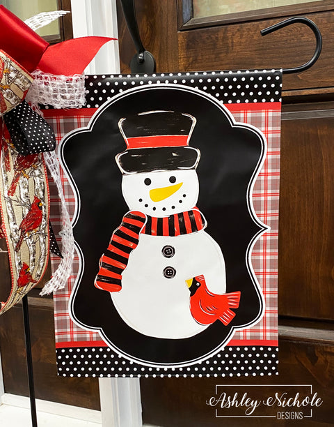 Snowman and Cardinal Vinyl Garden Flag