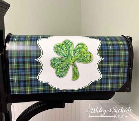 Abstract Shamrock & Irish Plaid - St. Patrick's Day - Magnetic Vinyl Mailbox Cover