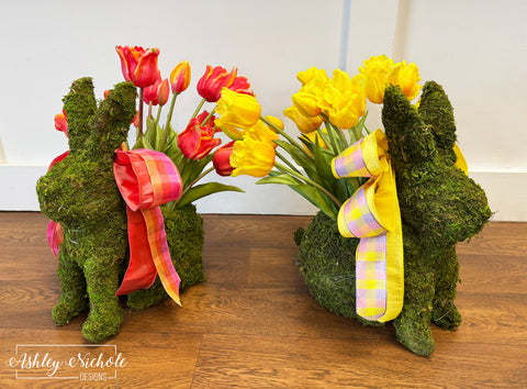 Lily Tulips Moss Bunny Basket (Yellow OR Orange/Red)