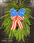 Patriotic Metal Flag Bow Grass Wreath