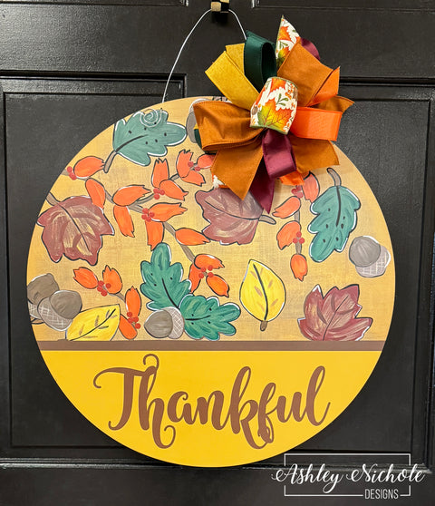 Thankful - Fall Round Sign Door Hanger (UV Printed)