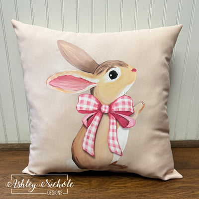 Custom Pillow - Pretty in Pink Easter Bunny on Blush Outdoor Fabric