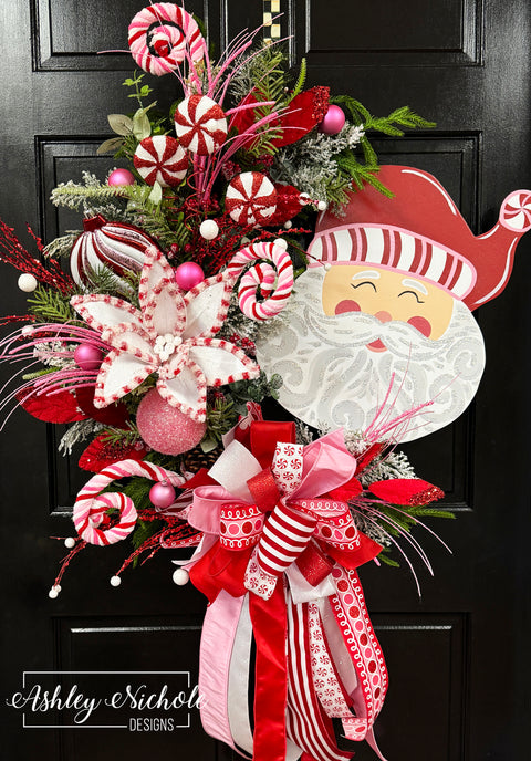 Santa - Pink & Red Candy Christmas Wreath