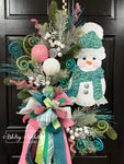 READY TO SHIP - Snuggled Up For Winter Snowman Wreath