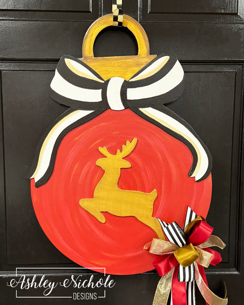 READY TO SHIP - Elegant Red Ornament with Deer Door Hanger