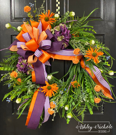 Orange & Purple Hydrangea Round Floral Wreath