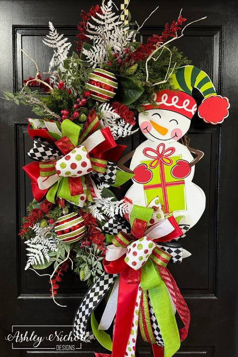 READY TO SHIP - Cheery Snowman Christmas Wreath