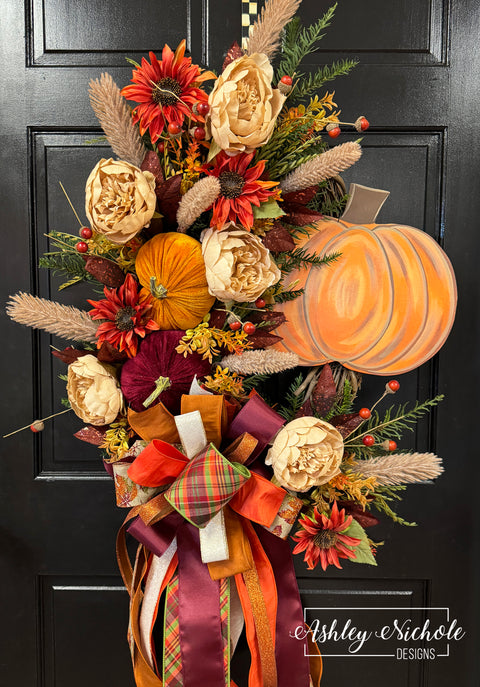 Earth Tone Colors of Fall Pumpkin Wreath