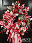 Candy Cane - Pink & Red Christmas Round Wreath