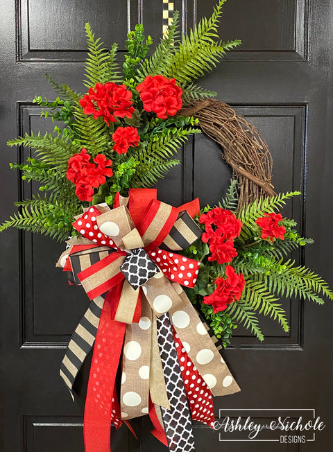 Geranium and Grasses Wreath - RED Version