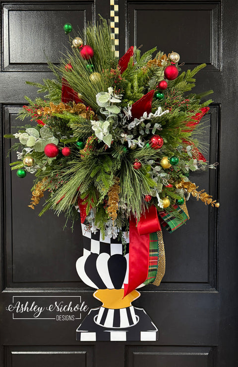 Christmas Mix - Black & White Urn - Topiary Door Hanger