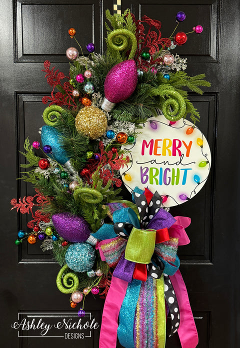 Merry & Bright Christmas Lights Wreath