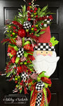 Santa Checkered with Red Glitter Christmas Wreath (Oversized)