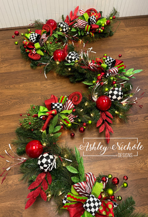 Garland - LIGHTED - Checkered Whimsical Christmas - 9'