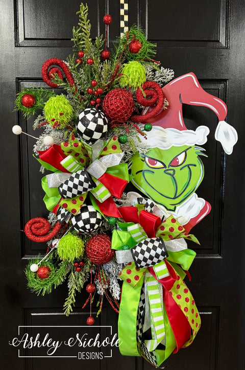 Grinch Inspired Face - Christmas Wreath