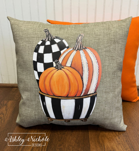 Custom Pillow - Elegant Pumpkin Planter on Outdoor Fabric